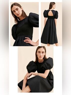 En Elly Stella Midi Dress Black Puff Sleeve
 Size XXS